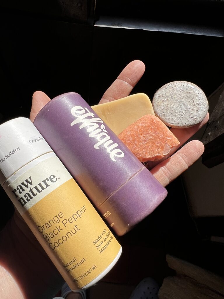 When you pack to travel sustainably, pack solid toiletries