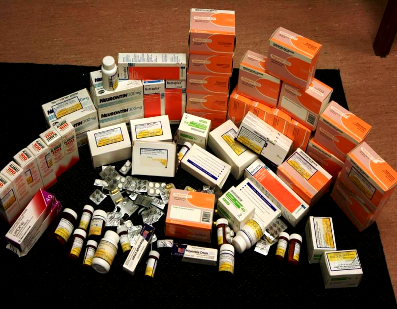 Leftover medications of a single patient, upon admission to a rest home.  